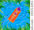 woman on an inflatable mattress in the pool 103311051