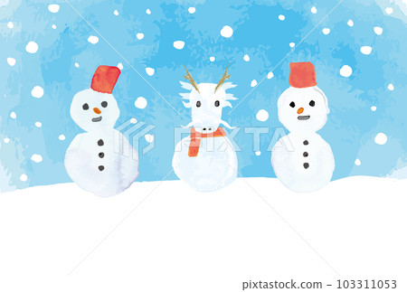 水彩龍雪人新年賀卡/冬季賀卡/聖誕賀卡（無問候） 103311053