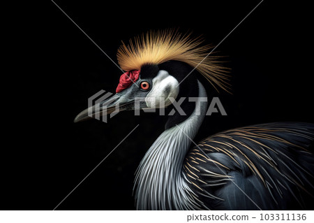 Image of grey crowned crane head. Birds. Wildlife Animals. Illustration. Generative AI. 103311136