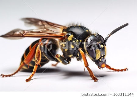 Image of a wasp on a white background. Insect. Animals. Illustration. Generative AI. 103311144