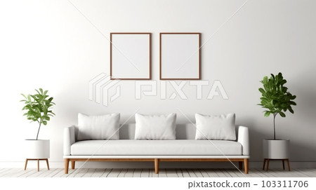 Interior design of a living room with a sofa, a painting and lamps, Generated AI Interior design of a living room with a sofa, a painting and lamps, Generated AI 103311706