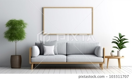 Interior design of a living room with a sofa, a painting and lamps, Generated AI Interior design of a living room with a sofa, a painting and lamps, Generated AI 103311707