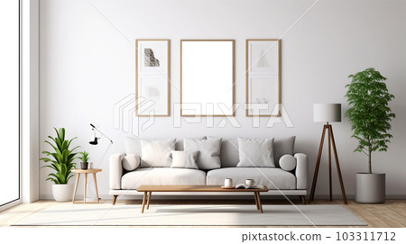 Interior design of a living room with a sofa, a painting and lamps, Generated AI Interior design of a living room with a sofa, a painting and lamps, Generated AI 103311712
