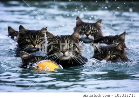 cats playing waterpolo sport illustration generative ai cats playing waterpolo sport illustration generative ai 103312715