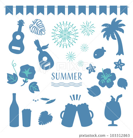 Flat illustration set of summer material _ silhouette style Flat illustration set of summer material _ silhouette style 103312863