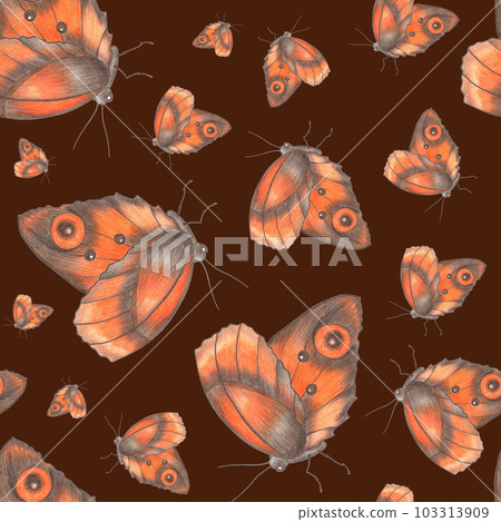Seamless Pattern with Hand Drawn Colorful Butterflies on Brown Background. Digital Paper with Butterfly. Seamless Pattern with Hand Drawn Colorful Butterflies on Brown Background. Digital Paper with Butterfly. 103313909