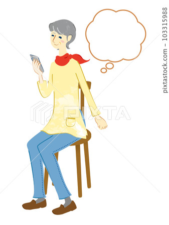 看智能手機的微笑的資深婦女 103315988