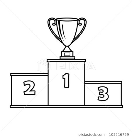 Podium for winners with a cup, close-up, isolated on a white background, vector illustration, contour, doodle style Podium for winners with a cup, close-up, isolated on a white background, vector illustration, contour, doodle style 103316739
