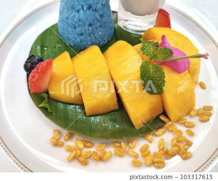 Mango with sticky rice, Thai dessert 103317615