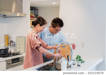 一起做家務的年長夫婦 103319079