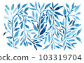hand drawn watercolor background illustration of leaf nature vines. blue botanical leaf background wallpaper. 103319704