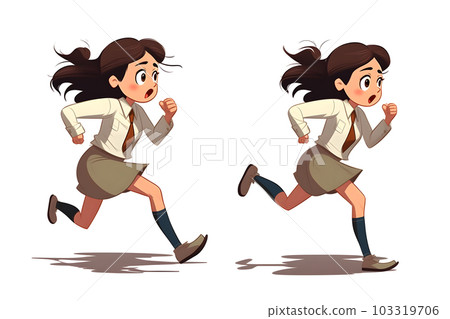 Skittish office girl running on white background, cartoon style, neural network generated art 103319706
