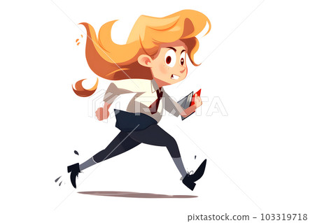 Skittish office girl running on white background, cartoon style, neural network generated art 103319718