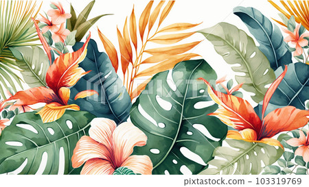 Watercolor painting of various tropical plants Watercolor painting of various tropical plants 103319769