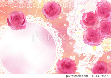 少女粉色玫瑰和褶邊卡片 103319843