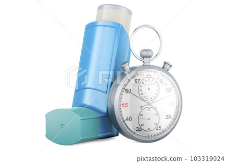 Metered-dose inhaler, MDI with stopwatch, 3D rendering Metered-dose inhaler, MDI with stopwatch, 3D rendering 103319924