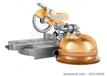 Table circular saw with reception bell. 3D rendering Table circular saw with reception bell. 3D rendering 103319936