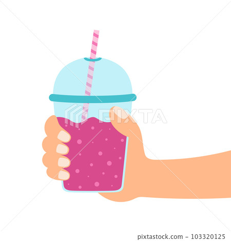 vector illustration of hand holding plastic cup with drink vector illustration of hand holding plastic cup with drink 103320125