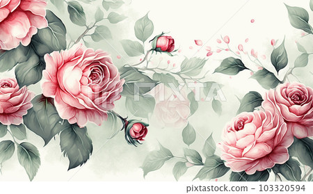 玫瑰花卉水彩 玫瑰花卉水彩 103320594