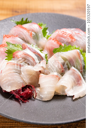 美味的阿方西諾和條紋竹莢魚生魚片 103320597