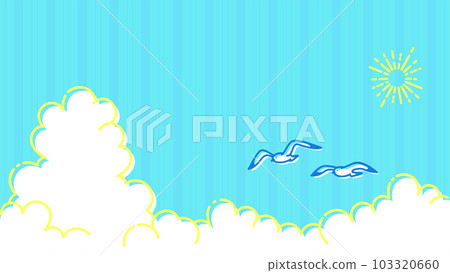 Illustration of a blue sky with flying seagulls, background material for summer image 103320660
