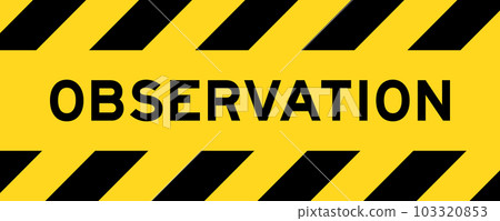 Yellow and black color with line striped label banner with word observation 103320853