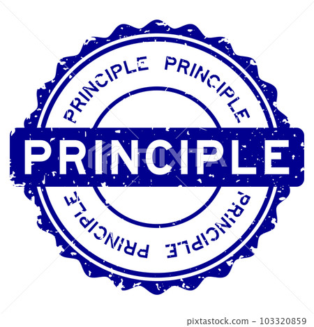 Grunge blue principle word round rubber seal stamp on white background 103320859