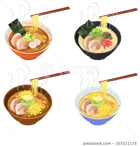 Ramen Chopsticks Illustration Set Soy Sauce Tonkotsu Miso Salt 103321178