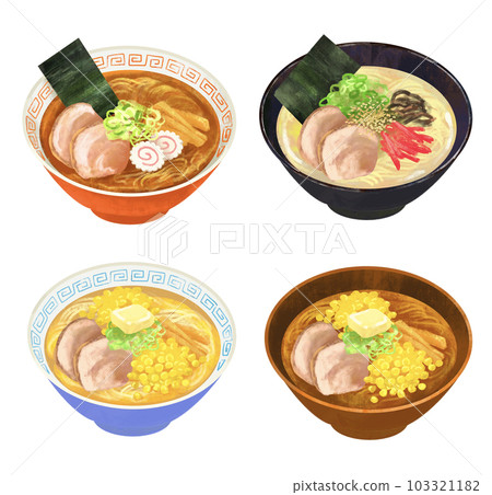 Ramen Illustration Set Soy Sauce Tonkotsu Miso Salt Ramen Illustration Set Soy Sauce Tonkotsu Miso Salt 103321182