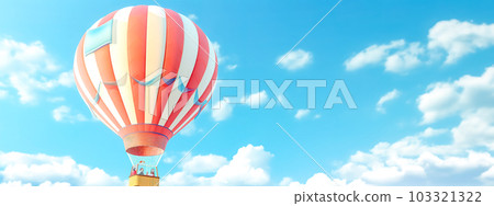 adventure in colorful hot air balloon on blue sky, banner with copy space, made with Generative AI 103321322