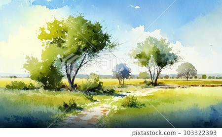 用水彩表現草原和藍天 用水彩表現草原和藍天 103322393