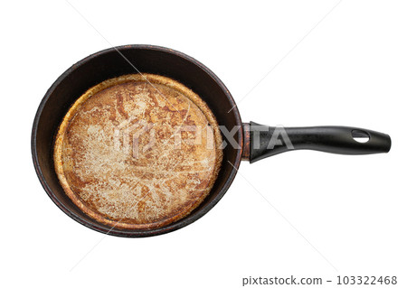 Old empty frying pan isolated on white background. Old empty frying pan isolated on white background. 103322468