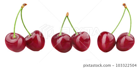 Ripe fresh red cherry isolated on white background. File contains clipping path. Ripe fresh red cherry isolated on white background. File contains clipping path. 103322504