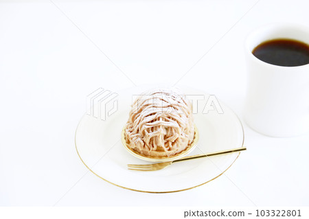 Montblanc cake and coffee on a plate Montblanc cake and coffee on a plate 103322801