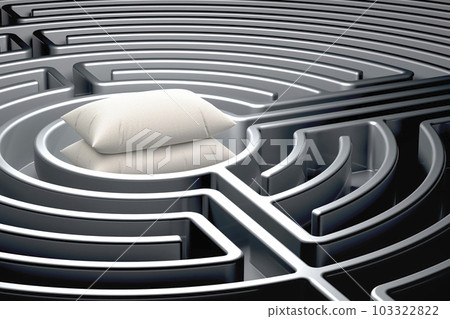 Pillows inside dark labyrinth, 3D rendering 103322822