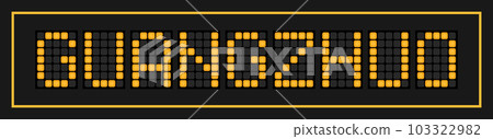 Orange color led banner in word guangzhuo on black background Orange color led banner in word guangzhuo on black background 103322982