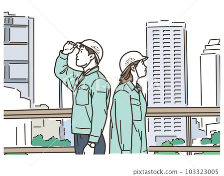 男工和女工背靠背在一棟大樓前排隊 男工和女工背靠背在一棟大樓前排隊 103323005