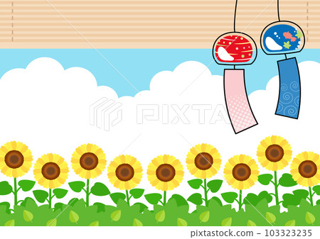 Summer image Landscape with wind chimes, sunflowers in full bloom Summer image Landscape with wind chimes, sunflowers in full bloom 103323235