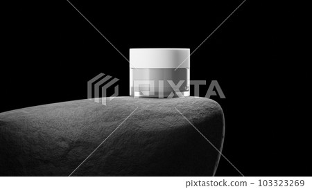 Jar with cream on big grey stone. Jar with cream on big grey stone. 103323269