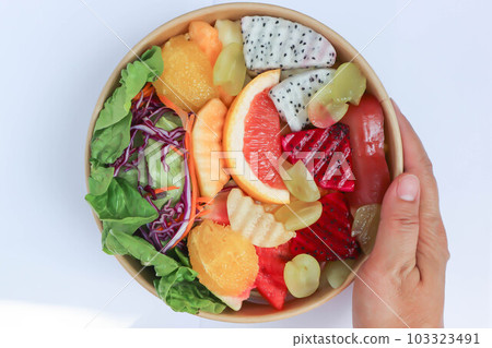 fruit and vegetable salad or orange, dragon fruit and lettuce salad fruit and vegetable salad or orange, dragon fruit and lettuce salad 103323491