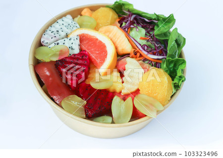 fruit and vegetable salad or orange, dragon fruit and lettuce salad fruit and vegetable salad or orange, dragon fruit and lettuce salad 103323496