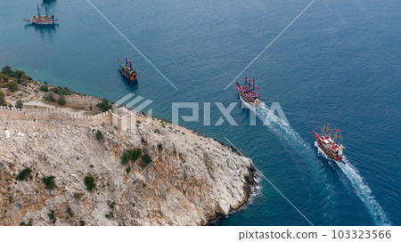 View from fortress, Alanya, Turkey. Bay in mediterranean sea. View from fortress, Alanya, Turkey. Bay in mediterranean sea. 103323566