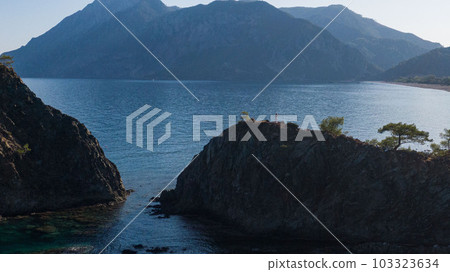 View of Olympos - Chiraly beach and Mediterranean Sea on sunny summer day. Turkey. 103323634