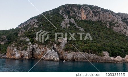 View of Olympos - Chiraly beach and Mediterranean Sea on sunny summer day. Turkey. 103323635