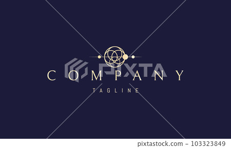 Vector golden logo on which an abstract image of a pattern in the form of a dream catcher in space. Vector golden logo on which an abstract image of a pattern in the form of a dream catcher in space. 103323849