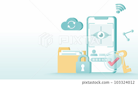 Safety and security technology concept. Iris scan access to account, backup data, firewall, sensitive data, protect personal detail. Safety and security technology concept. Iris scan access to account, backup data, firewall, sensitive data, protect personal detail. 103324012