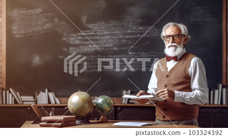 a gray haired professor at the science department of the university gives a lecture about life on earth, made with Generative AI 103324392