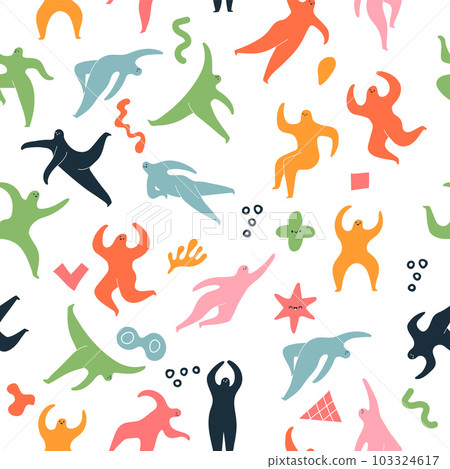 Abstract people pattern. various stylized forms different shapes. vector seamless background 103324617