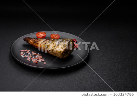 Delicious grilled ocean mackerel with salt, spices and herbs 103324796