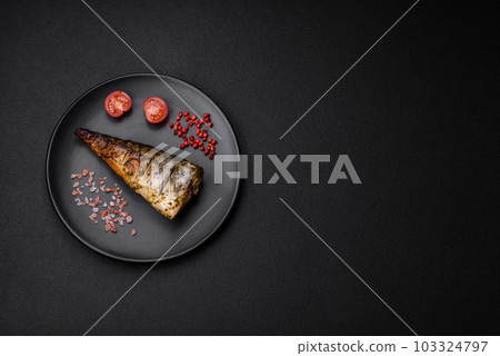Delicious grilled ocean mackerel with salt, spices and herbs 103324797